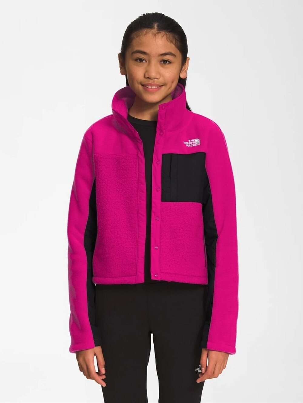 The North Face Girls Fleece Mashup Jacket Pink Black Snap Front Size XL